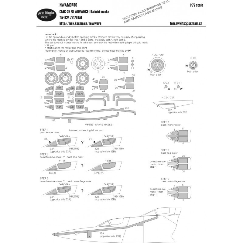 Accessoire Masques kabuki Mikoyan MiG-25RU ADVANCED verrières d'avions