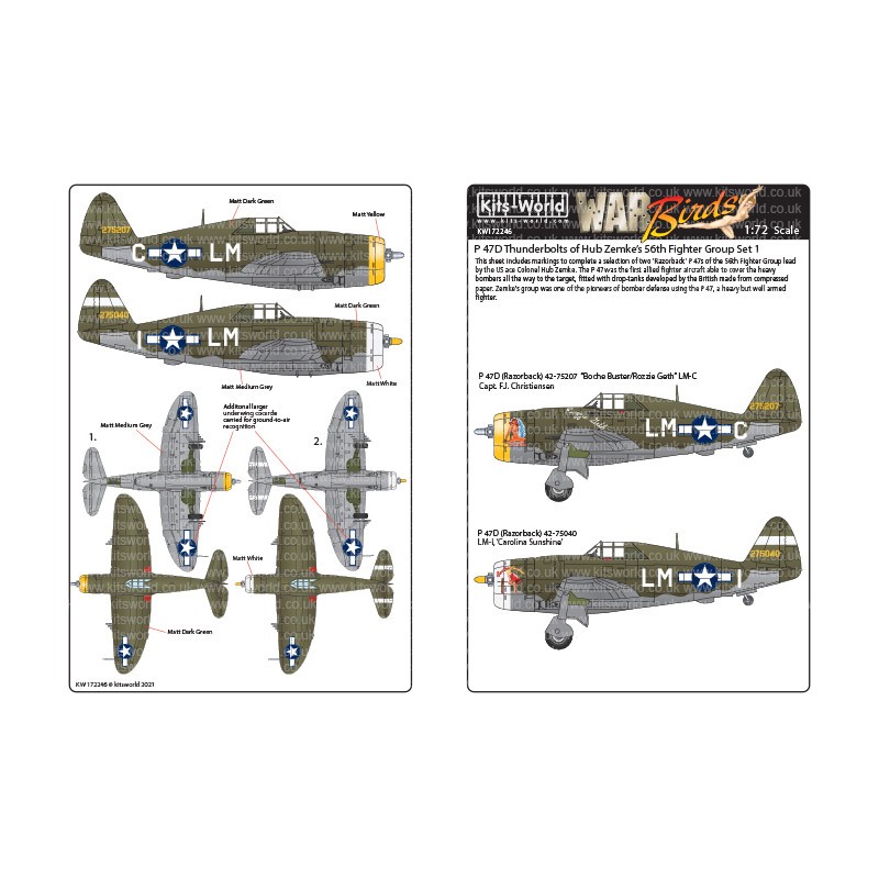 Décal Republic P-47C/D Thunderbolts du 56th Fighter Group.P-47D (Razorback)