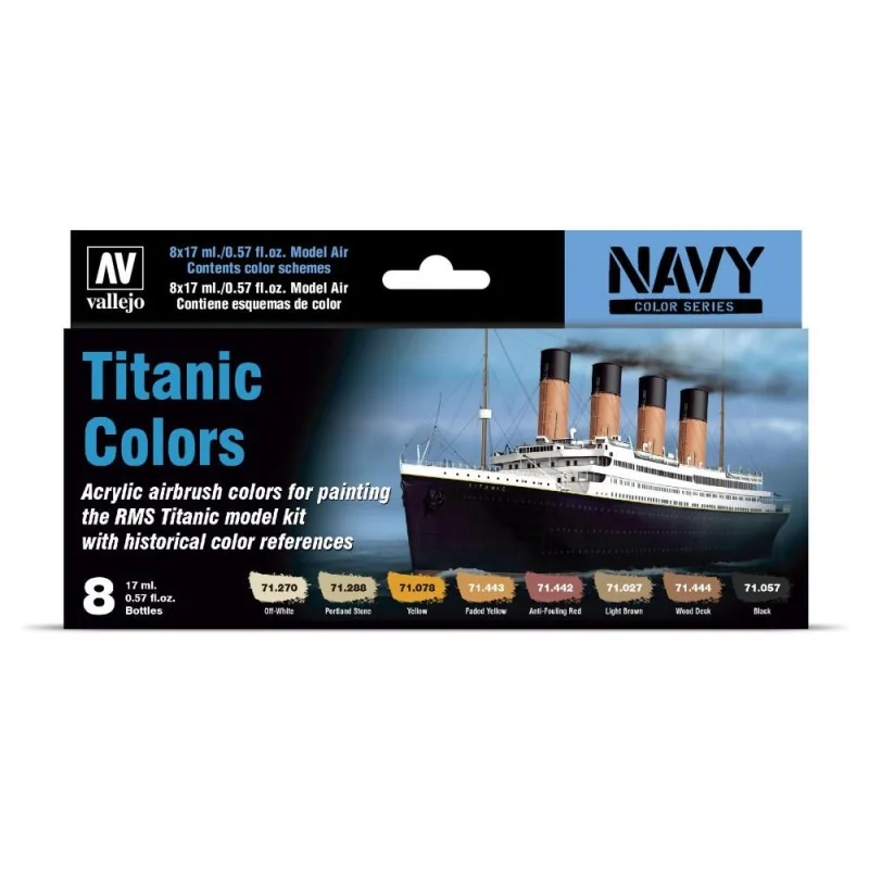 Peinture Vallejo Air Color: Titanic Colours - 8 couleurs acryliques 17 ml