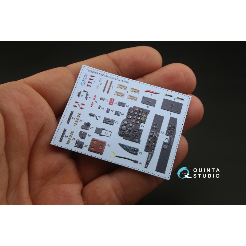 Décalcomanie Messerschmitt Me-262A-1a Intérieur coloré et imprimé en 3D sur papier autocollant (conçu pour être utilisé avec les