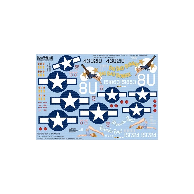 Décal Hanovre Street Mitchells. North-American B-25J-25 Mitchells 430210 8U 'Big Bad Bonnie' N9455Z (USAAF No 44-30210) - B-25J-