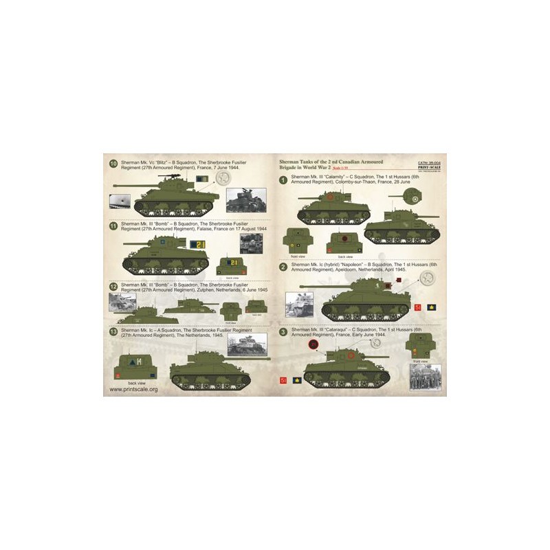 Décal Chars Sherman de la 2e Brigade blindée canadienne [M4A3 Mk.III Mk.Vc Mk.V DD]
