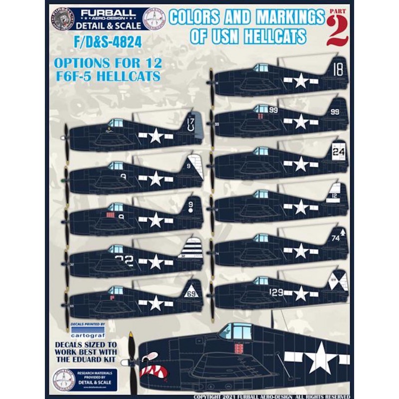 Décal Grumman Hellcat. dimensionné pour les kits Eduard