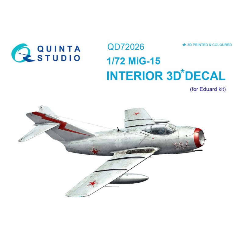 Décalcomanie Mikoyan MiG-15 Intérieur coloré et imprimé en 3D sur papier autocollant (conçu pour être utilisé avec les kits Edua