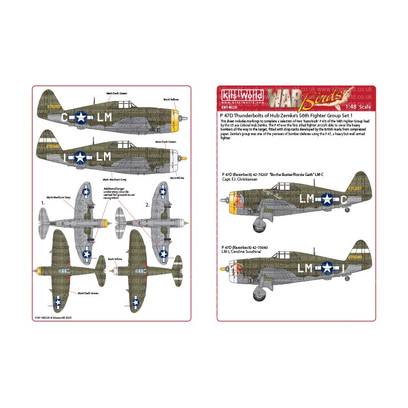 Décal Republic P-47C/Ds Thunderbolt du 56th Fighter Group.P-47D (Razorback)