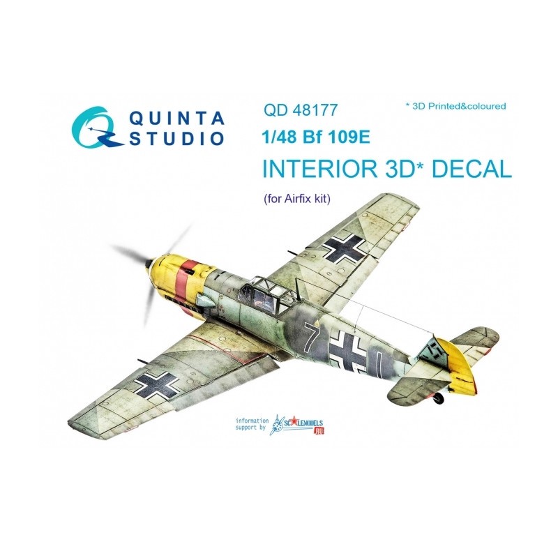 Décalcomanie Messerschmitt Bf-109E Intérieur coloré et imprimé en 3D sur papier autocollant (conçu pour être utilisé avec les ki