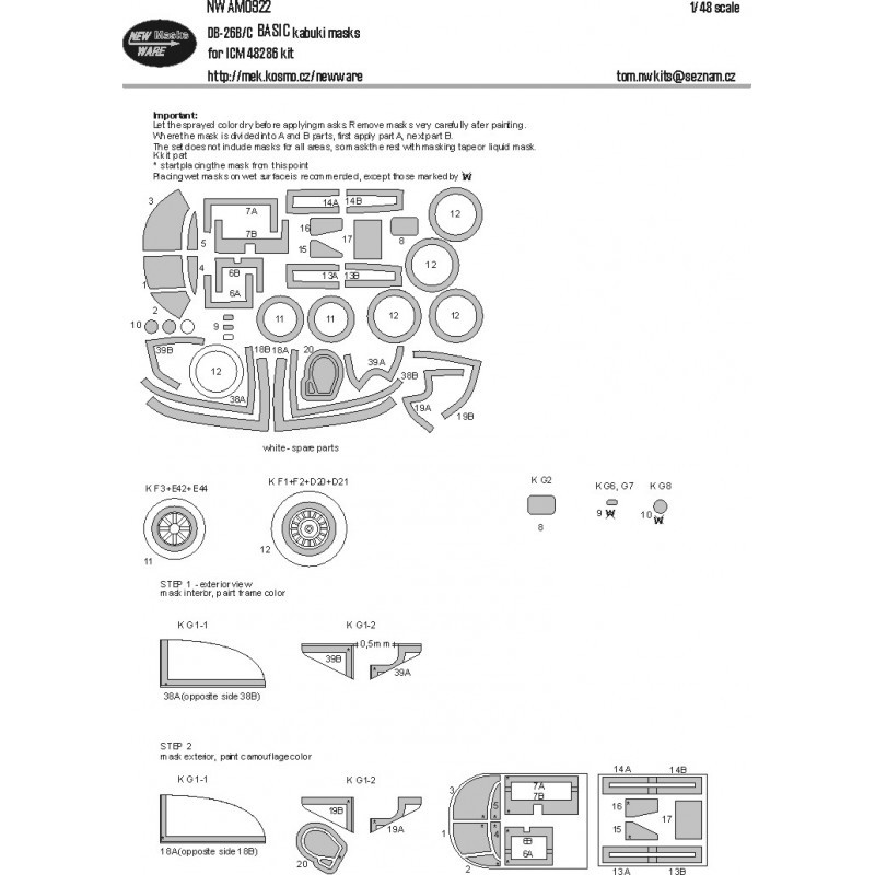 Douglas DB-26B/C BASIC kabuki masque toutes les fenêtres, roues (conçu pour être utilisé avec les kits ICM)