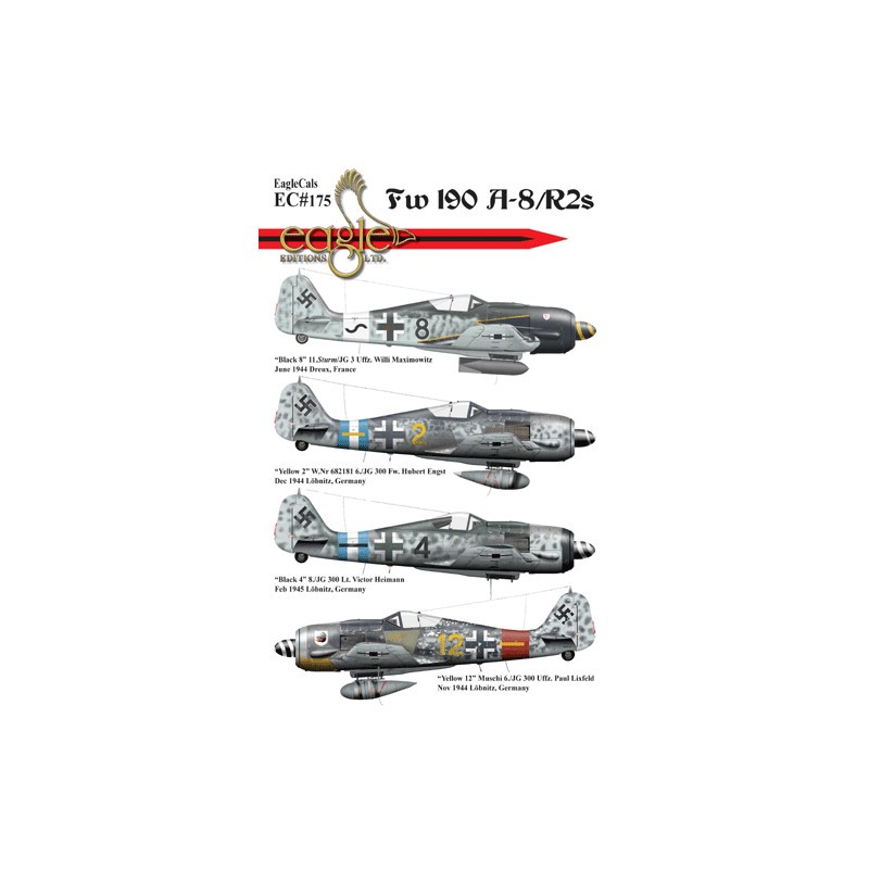 Décal Focke-Wulf Fw-190A-8/R2s' Noir 8' 11.Sturm/JG 3 Uffz