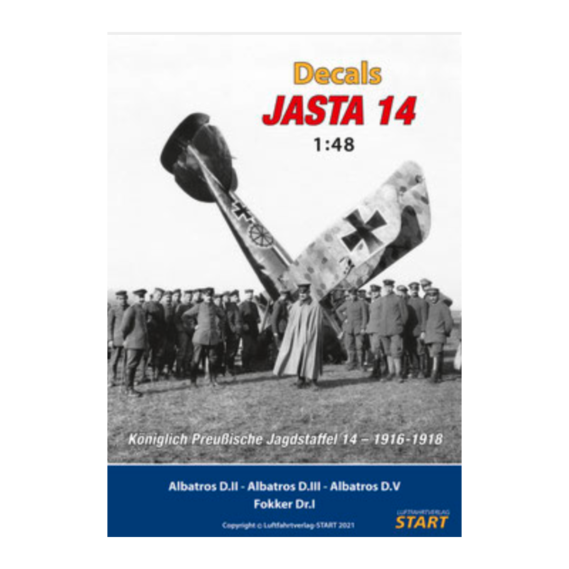 Feuille de décalques avec les meilleurs 14 Albatros D.II, D.III, D.Va et Fokker Dr.I Triplane du livre 'Jasta 14'.