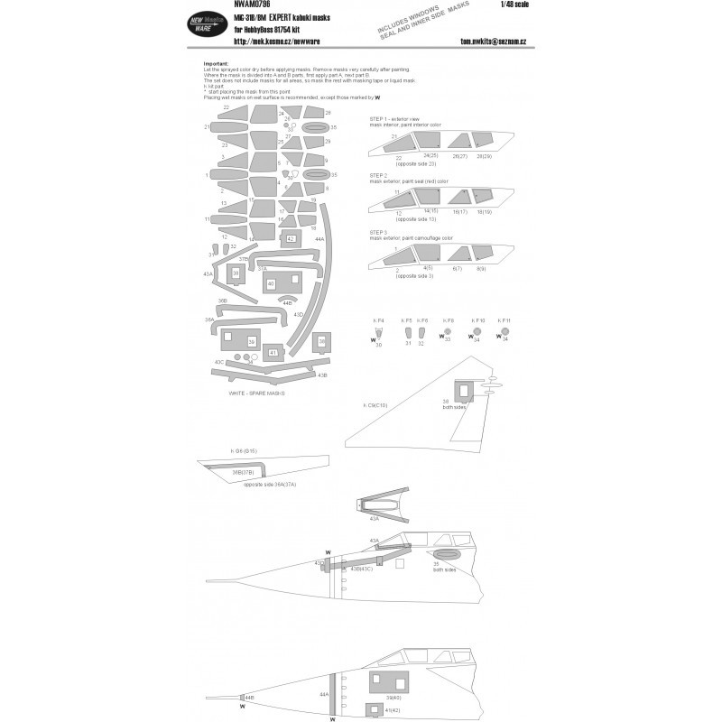 Accessoire Mikoyan MiG-31B/BM Foxhound EXPERT masques kabuki verrière d'avion