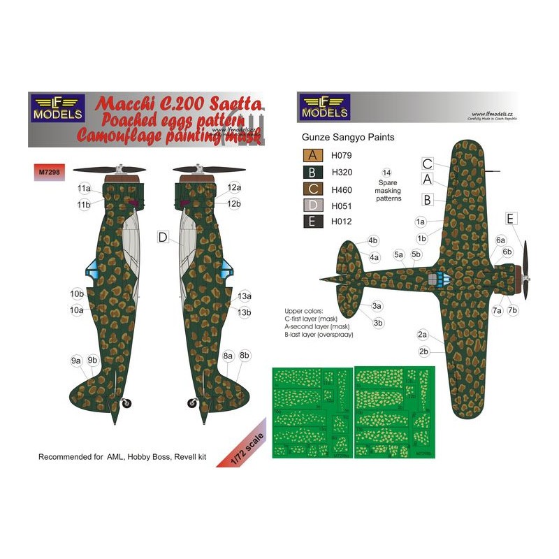 Macchi C.200 Saetta Motif œufs pochés Motif camouflage Masques de peinture (conçus pour être utilisés avec les kits AML, Hobby B