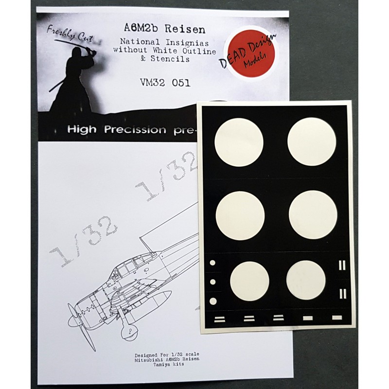 Masques de peinture Mitsubishi A6M2b National Insignia sans contour blanc (conçus pour être utilisés avec les kits Tamiya)