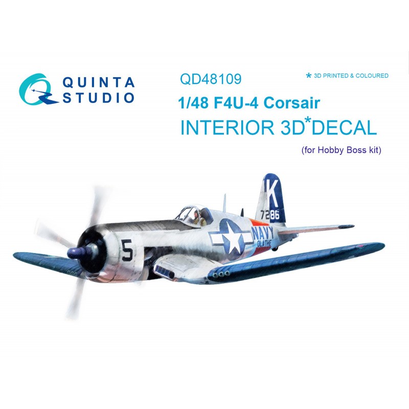 Décalcomanie Intérieur Vought F4U-4 Corsair imprimé en 3D et coloré sur papier autocollant (conçu pour être utilisé avec les kit