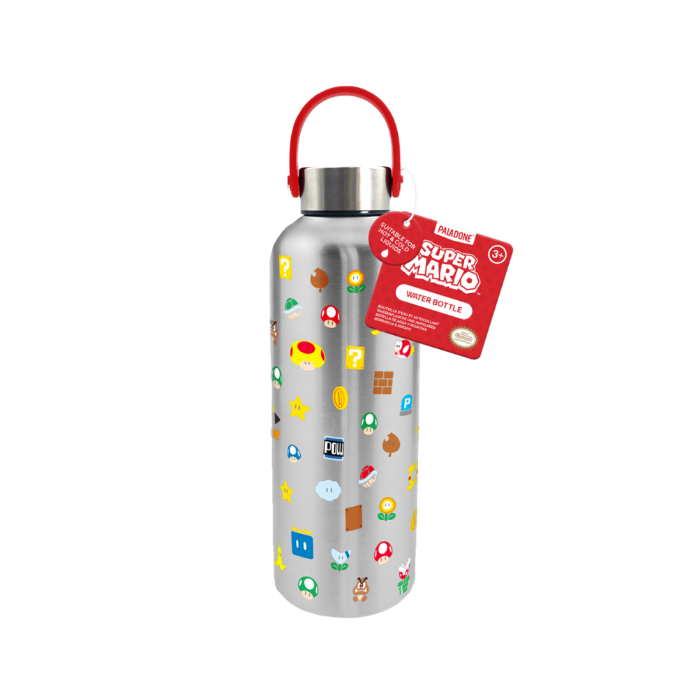 SUPER MARIO - Symboles - Bouteille d'Eau en Métal avec Anse - 500ml