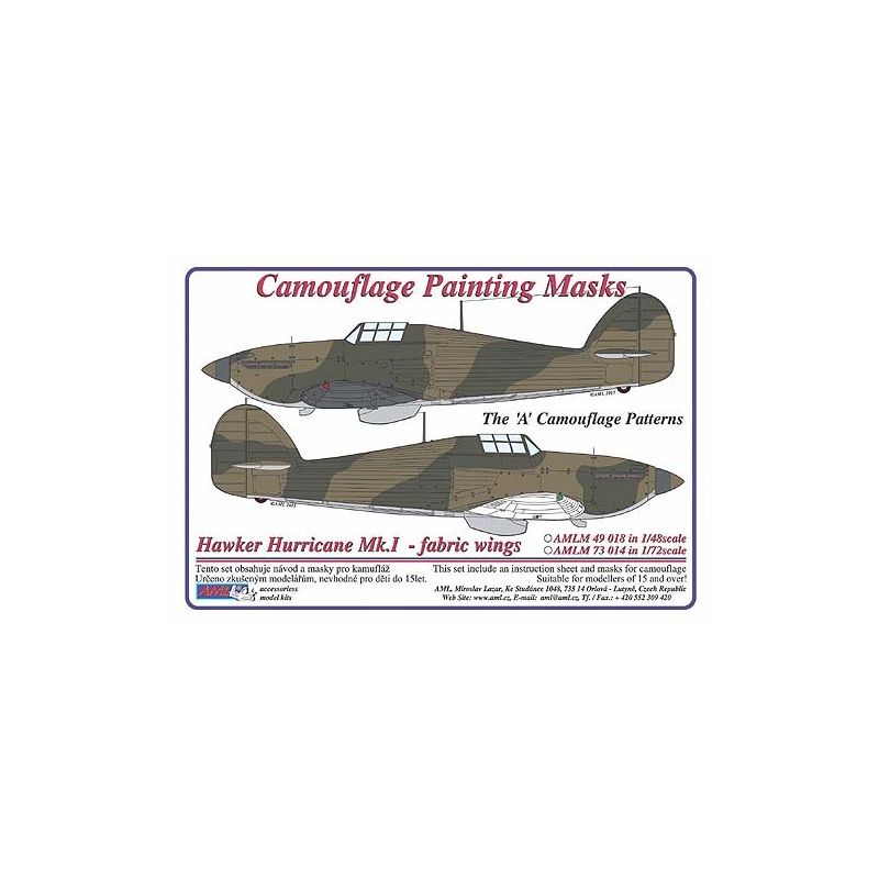 Accessoire Hawker Hurricane Mk.I / ailes en tissu 'A' schéma camouflage masque de peinture