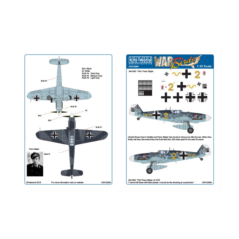 Décal Messerschmitt Bf-109G-6 JG/27/6 Pilote Franz Stigler