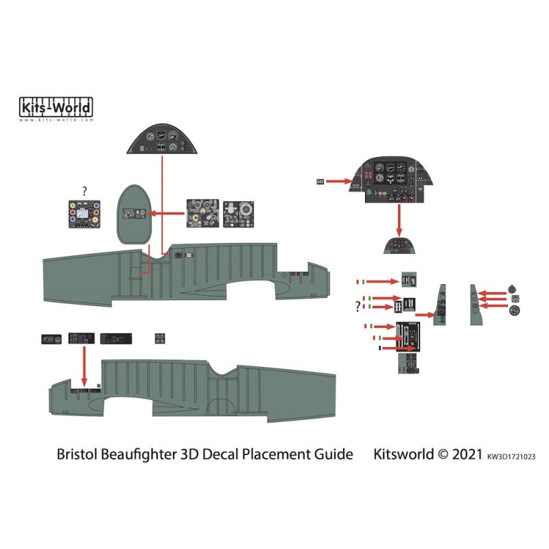 Décalcomanie Tableaux de bord couleur Bristol Beaufighter 3D (conçus pour être utilisés avec les kits Airfix)
