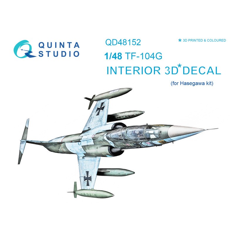 Décalcomanie Lockheed TF-104G Starfighter imprimé en 3D et intérieur coloré sur papier autocollant (conçu pour être utilisé avec