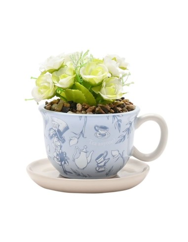 Macetero Forma Taza Alicia Pais de las Maravillas con Planta