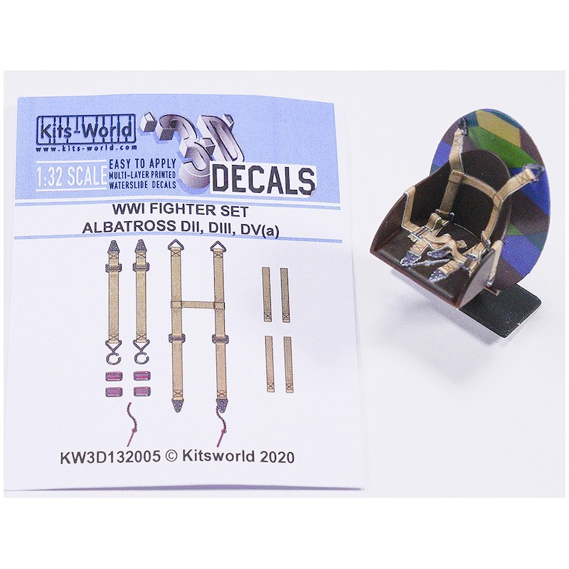 WWI Albatross Fighter Set - D.II, D.III, DV Full Color 3D WWI Seat Belt décalcomanies (conçu pour être utilisé avec les kits Win
