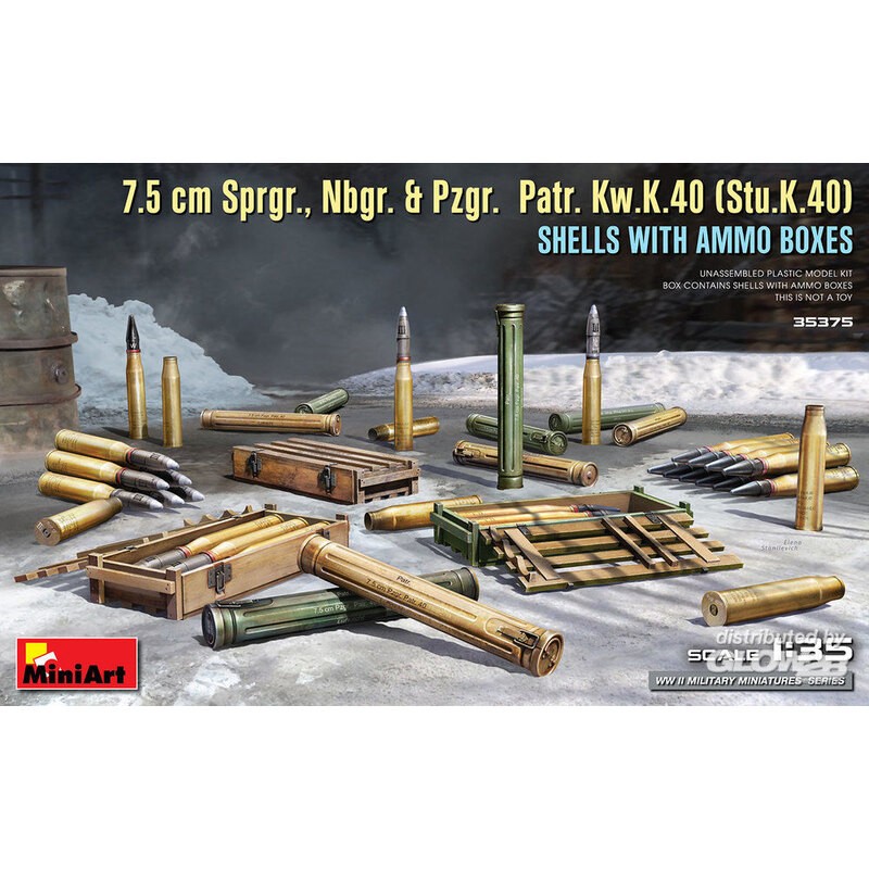 7,5 cm Sprgr., Nbgr. & Pzgr. Patr. Coquilles Kw.K.40 (Stu.K.40) avec boîtes de munitions
