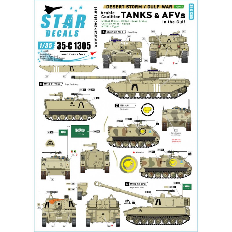 Tempête du désert 5.Coalition arabe dans le Golfe 1990-91. Koweït - Chieftain Mk 11 Arabie Saoudite - Obusier M109A2 155 mm, M11