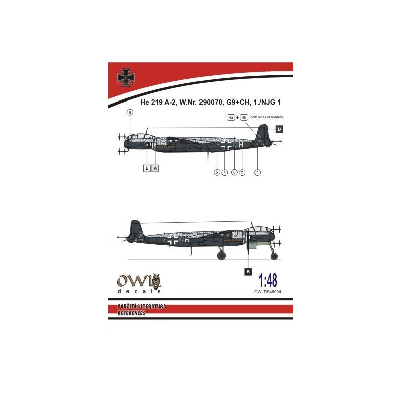 Décal Heinkel He-219 A-2 G9+CH (conçu pour être utilisé avec les kits Tamiya) [Heinkel He-219A-7 'UHU']