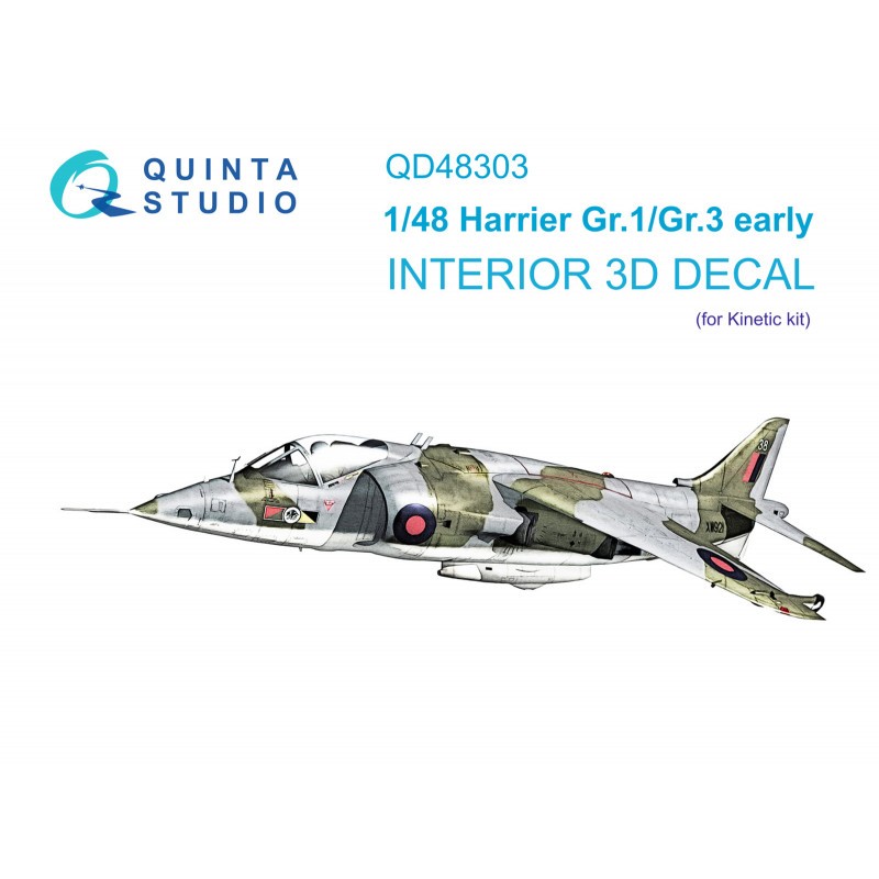 BAe Harrier Gr.1/Gr.3 Early 3D-Printed & coloured Interior on decal paper (designed to be used with Kinetic Model kits)