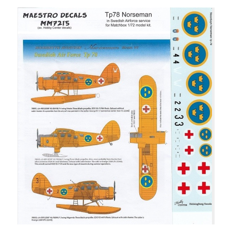 Décal Tp78 Norseman dans le service de l'armée de l'air suédoise