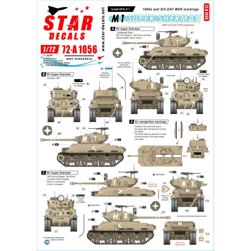 AFV israéliens 1. Char de commandement M1 Super Sherman et M1 Super Sherman. Marquages des années 1960 et de la guerre des S