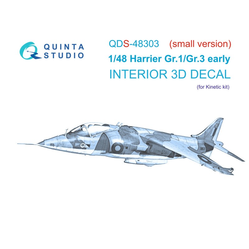 BAe Harrier Gr.1/Gr.3 Early 3D-Printed & coloured Interior on decal paper (designed to be used with Kinetic Model kits) (SMALL V