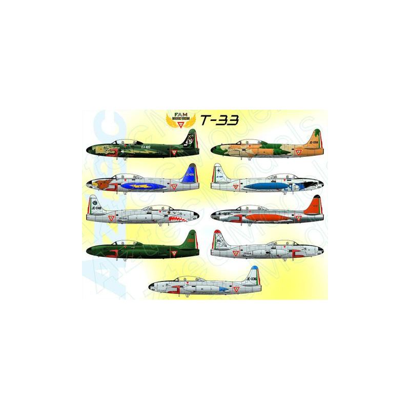 Décal Réédité ! FAM Lockheed T-33 Shooting Star Mexico x 9 plans d'avions
