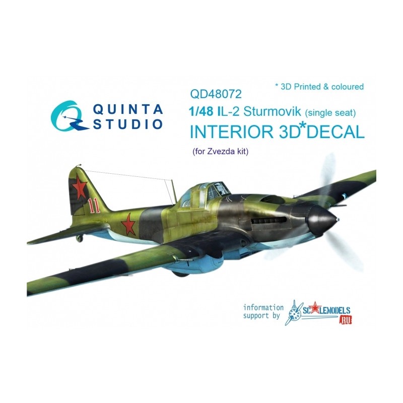 Décalcomanie Intérieur Ilyushin Il-2 monoplace imprimé en 3D et coloré sur papier autocollant (conçu pour être utilisé avec les