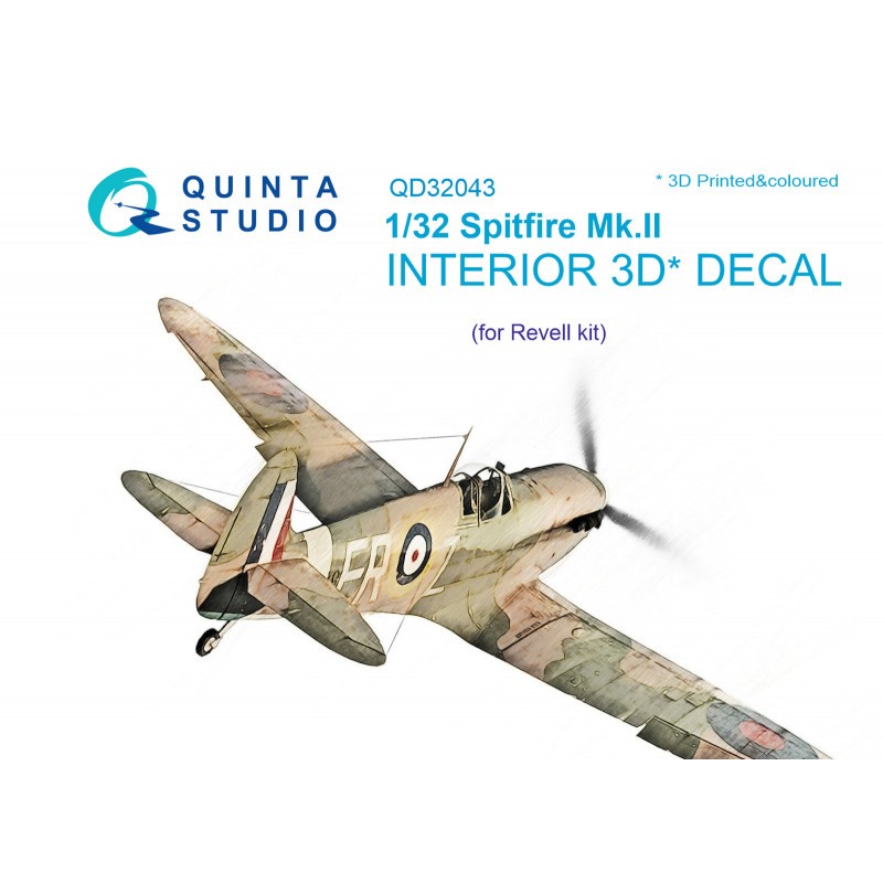 Décalcomanie Intérieur Supermarine Spitfire Mk.IIa imprimé en 3D et coloré sur papier autocollant (conçu pour être utilisé avec