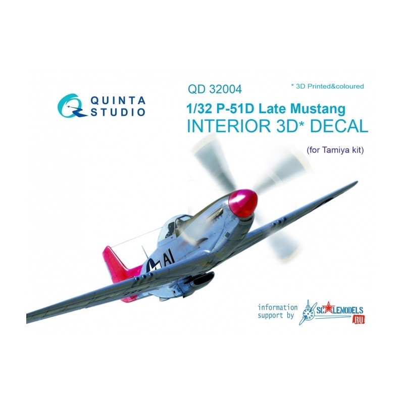 Décalcomanie North-American P-51D Mustang (Late) Intérieur coloré et imprimé en 3D sur papier autocollant (conçu pour être utili
