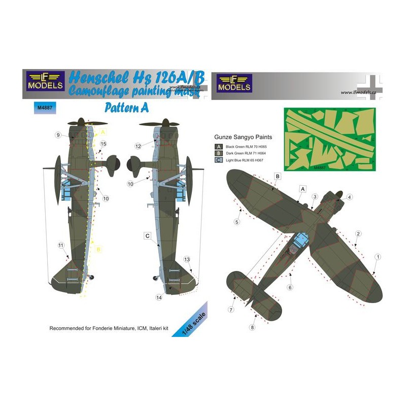 Masques de peinture Henschel Hs-126A/B Pattern A motif camouflage (conçus pour être utilisés avec les kits Fonderie Miniature, I