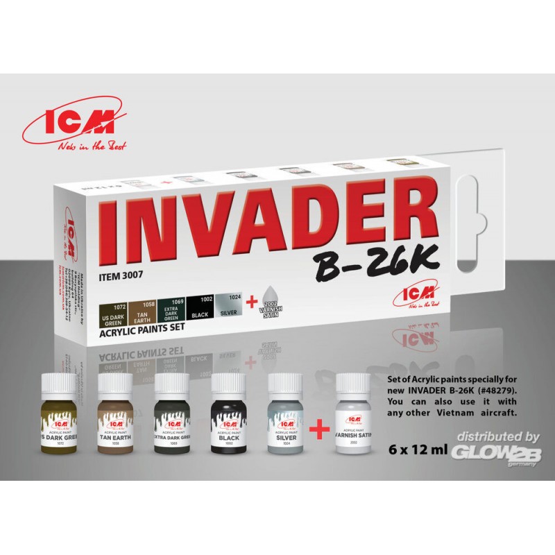 Accessoire Set de peinture acrylique pour Invader B-26K et autres avions du Vietnam 6 12 ml