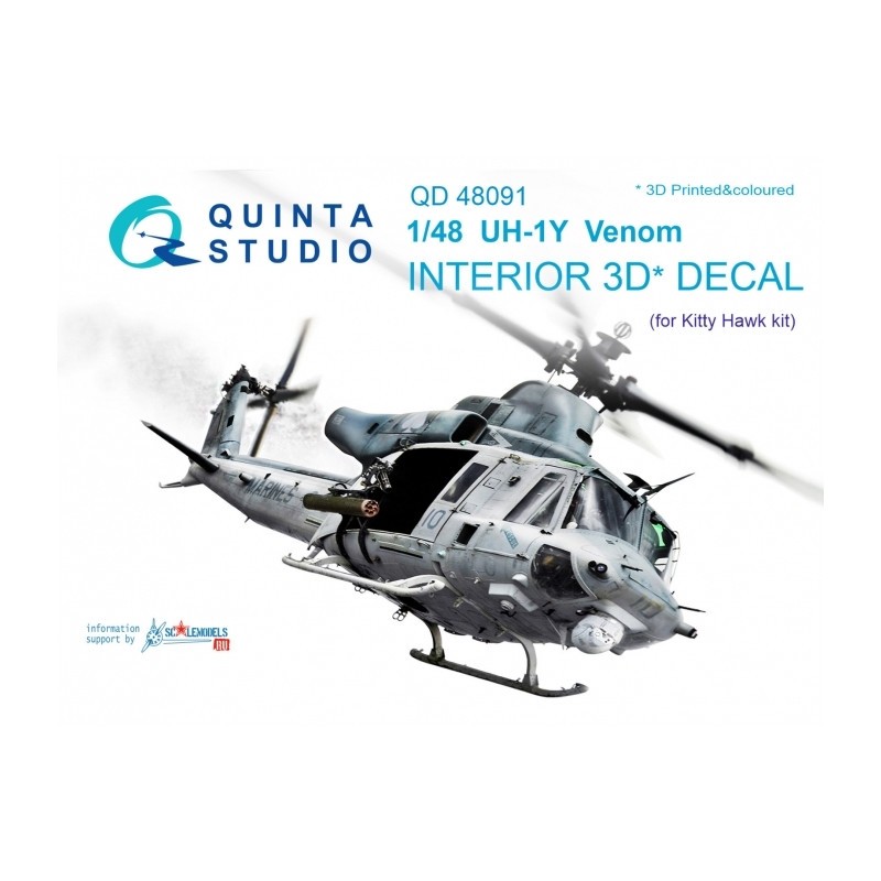 Décalcomanie Bell UH-1Y 'Venom' imprimé en 3D et intérieur coloré sur papier autocollant (conçu pour être utilisé avec les kits