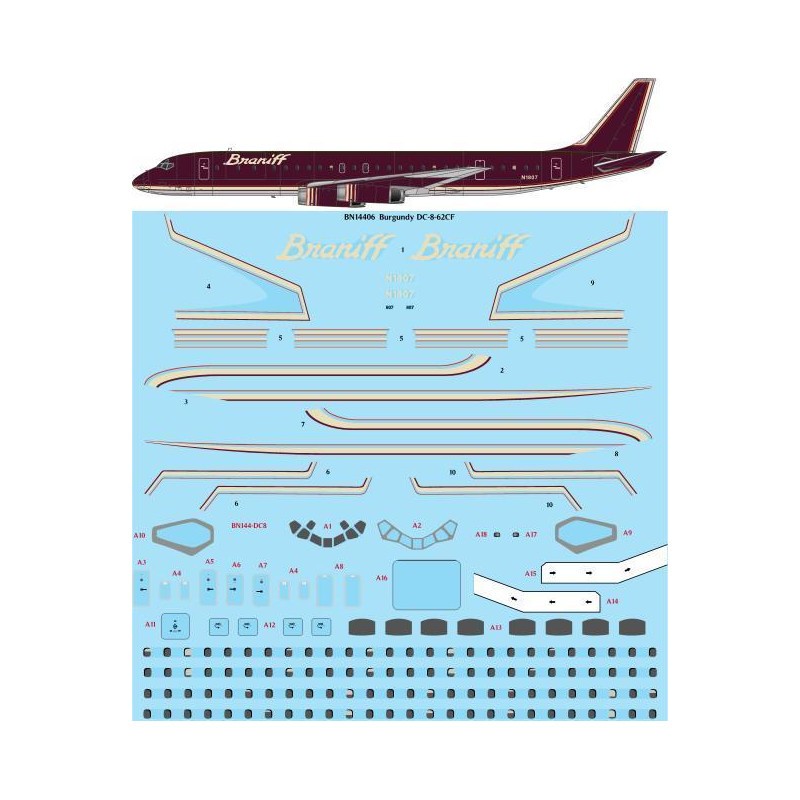 Ultra Burgundy Douglas DC-8-62 Screen printed decal
