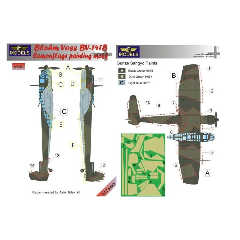 Masque de peinture à motif camouflage Blohm Voss Bv-141B (conçu pour être utilisé avec les kits Airfix et Bilek)